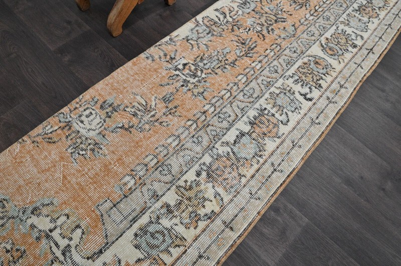 Vintage Turkish Runner Rug 2x10ft Wool Anatolian Handmade Hallway Oushak ORANGE gallery