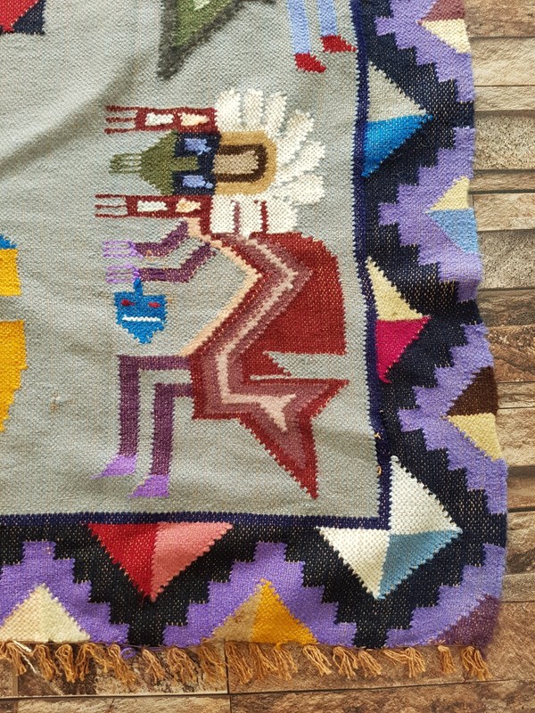 Vintage Handmade Peruvian Pictorial Wool Kilim Rug 35x106 cm gallery