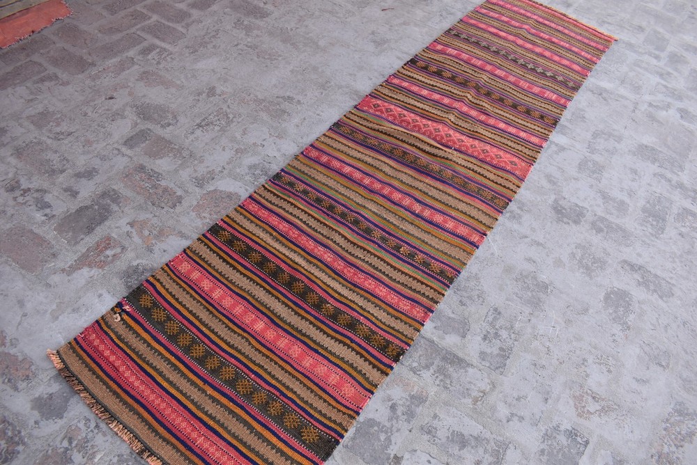 2x10 ft Vintage Afghan Tribal Kilim Rug Hand Woven Geometric Hallway Runner Rug