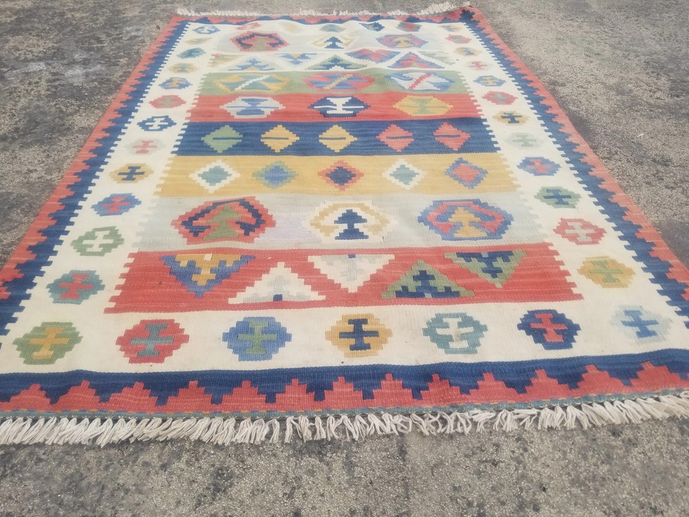 Distressed Fine Vintage Traditional Handmade Afghan Wool Kilim 3.9x2.8 ft