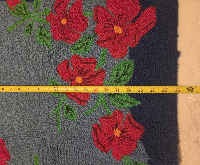 VINTAGE HANDMADE HOOKED RUG FLORAL FLOOR/WALL DECOR FOLK ART 37.5” x 23” gallery