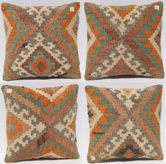 Set of 4 Handmade Kilim Pillow Covers – Authentic Wool, 16×16 Inches
