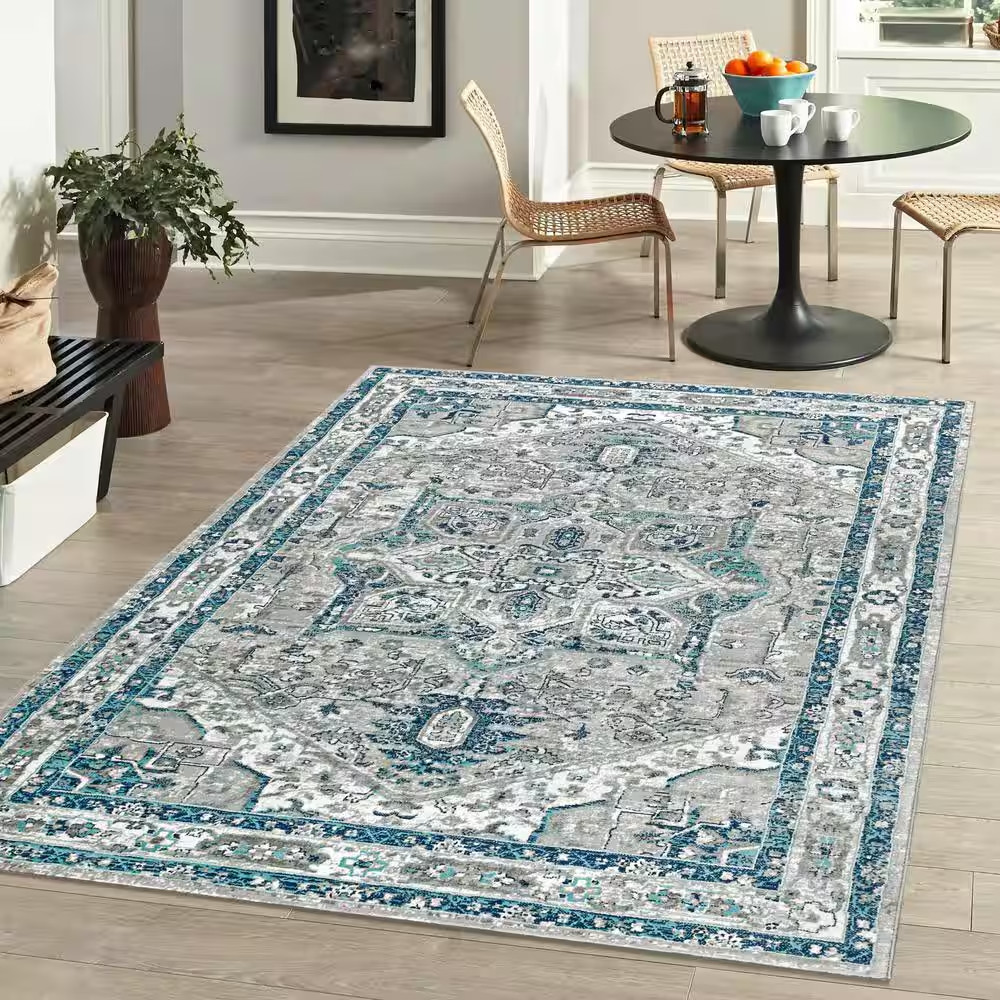Modern Persian Vintage Medallion Light Grey/Blue 3 Ft. X 5 Ft. Area Rug gallery