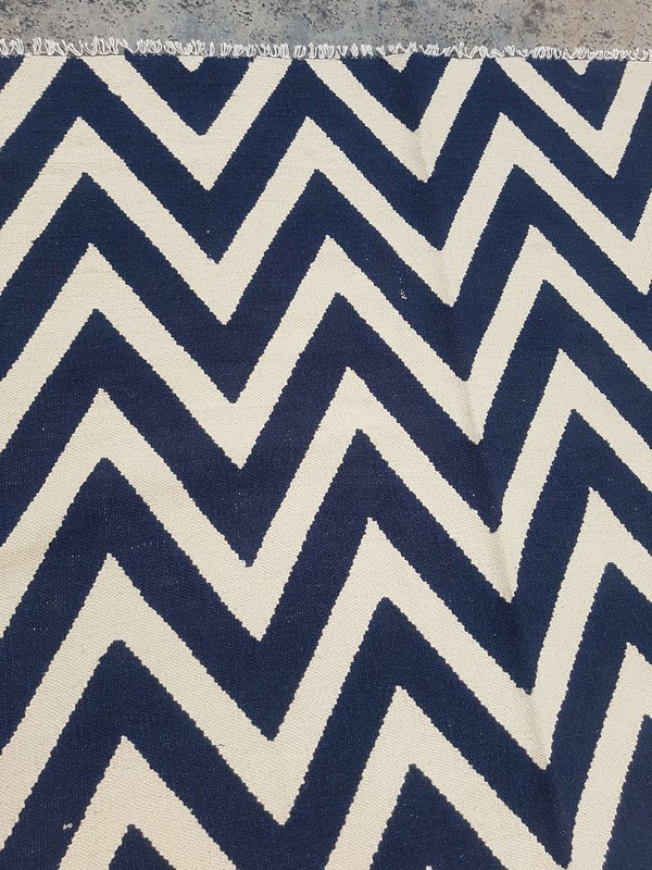 Vintage Handmade Traditional Geometric Blue Kilim Floor Rug Carpet 238x157cm gallery