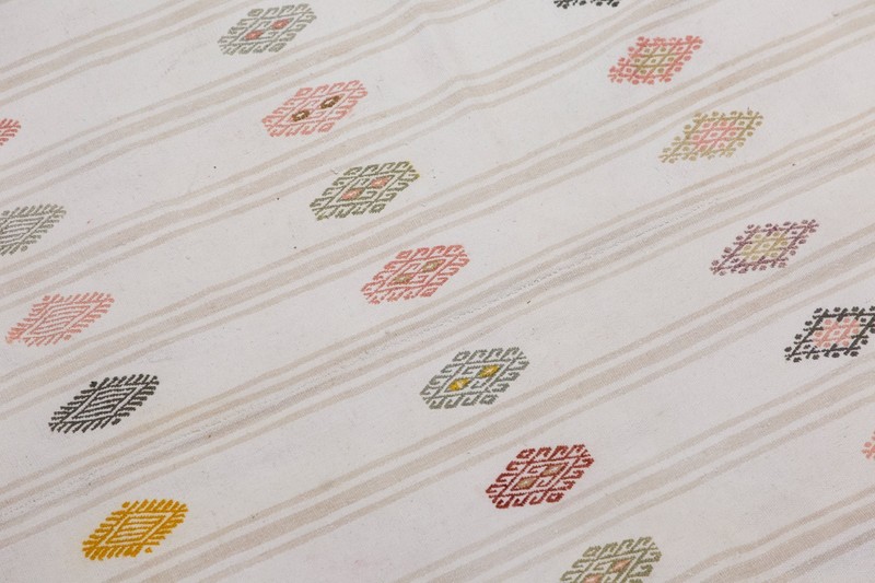Handwoven Vintage Turkish Kilim Rug 186x234 cm | Neutral Striped Cotton Rug gallery
