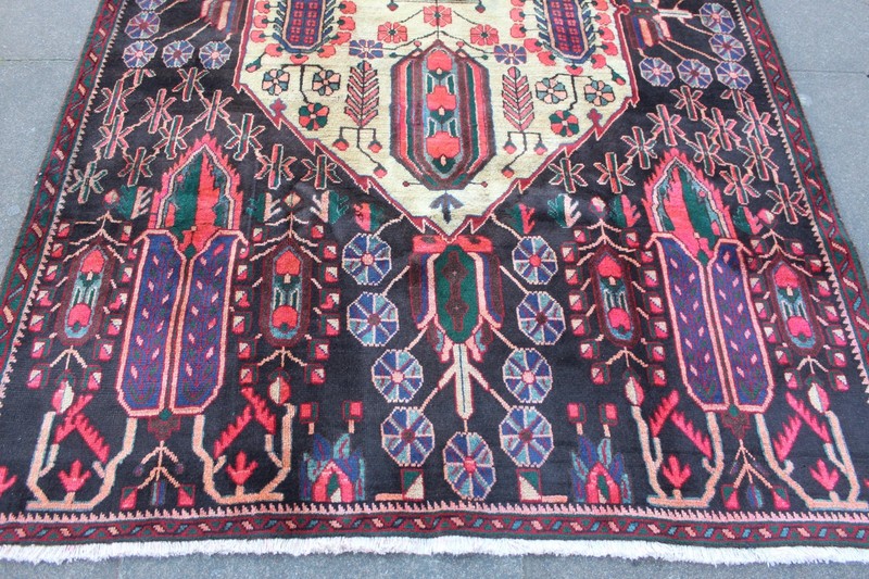 Vintage Hand Made Traditional Oriental Wool Blue Pink Large Rug 245x161cm gallery