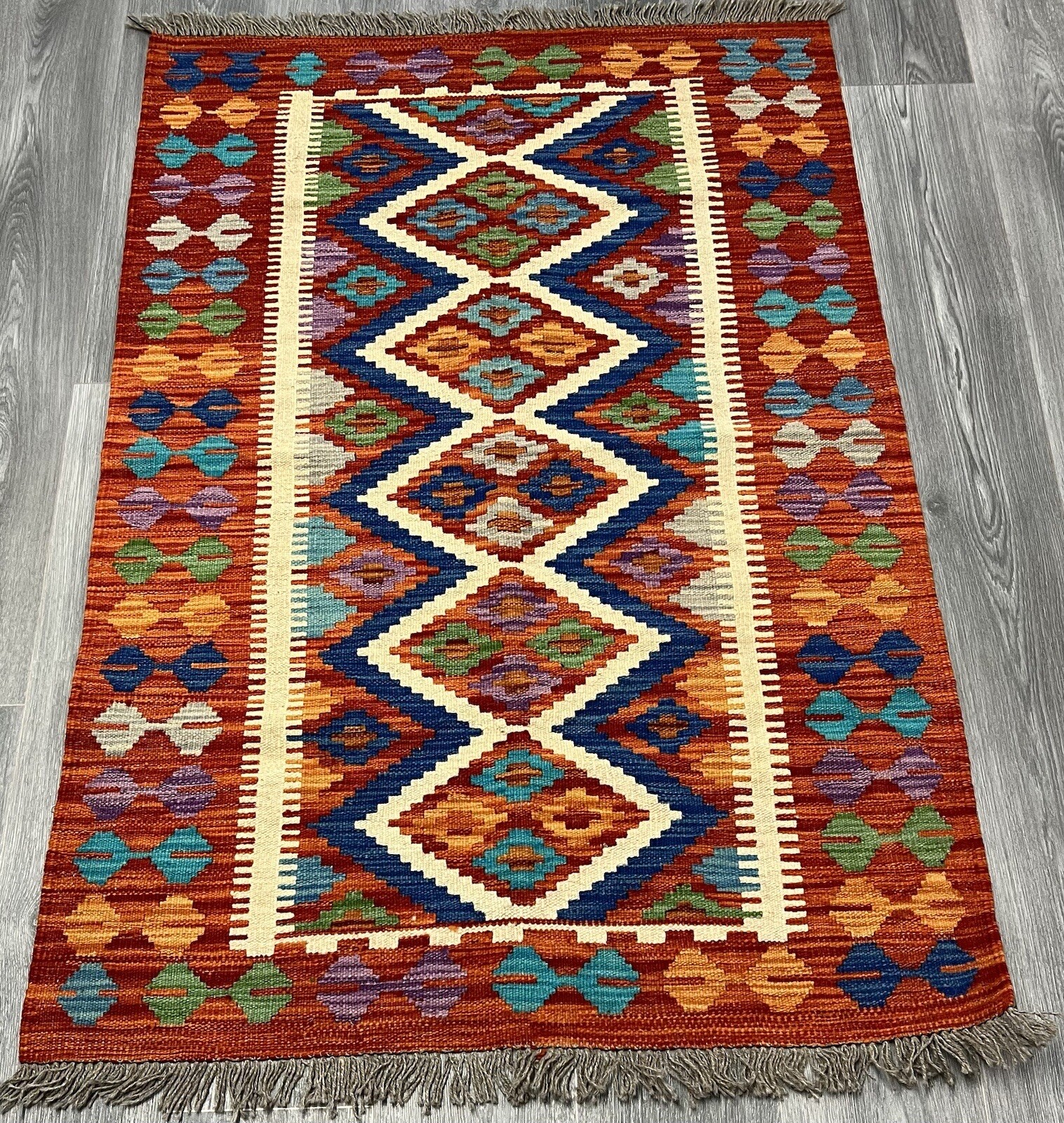 Vintage Kilim Traditional Hand Made Oriental Wool Kilim 5ftx3.2ft 146cmx97cm gallery
