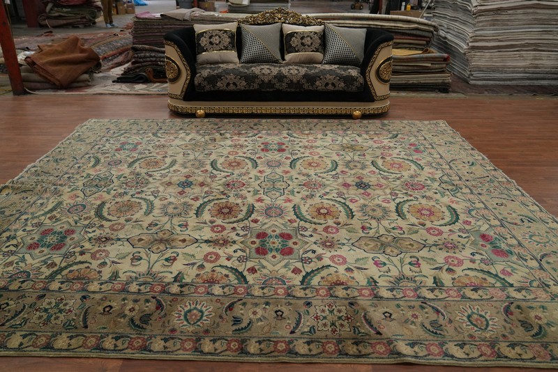 Vegetable Dye Traditional Ivory Wool Handmade Large Rug Living Room Carpet 11x13 gallery