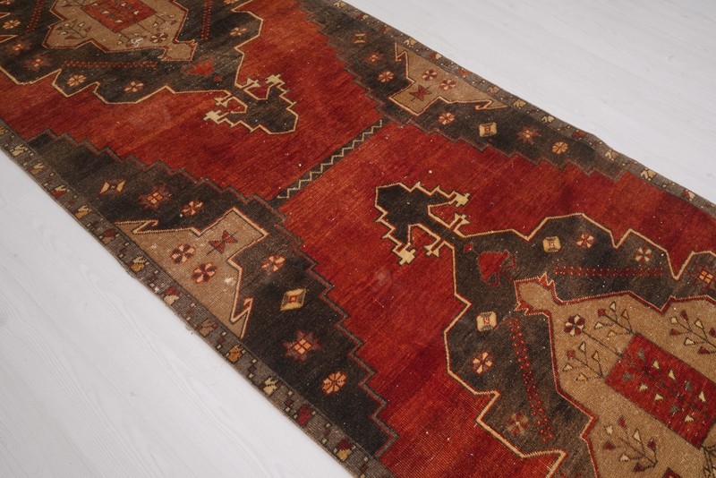 Antique Turkish Runner Rug 4x13 Vintage Neutral Handmade Old Oushak Carpet 838 gallery