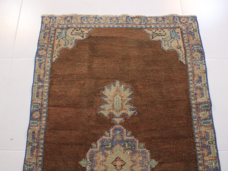 3x10 Turkish Handmade Runner Rug Chocolate Brown Blue Medallion 2.8x10.1 ft gallery