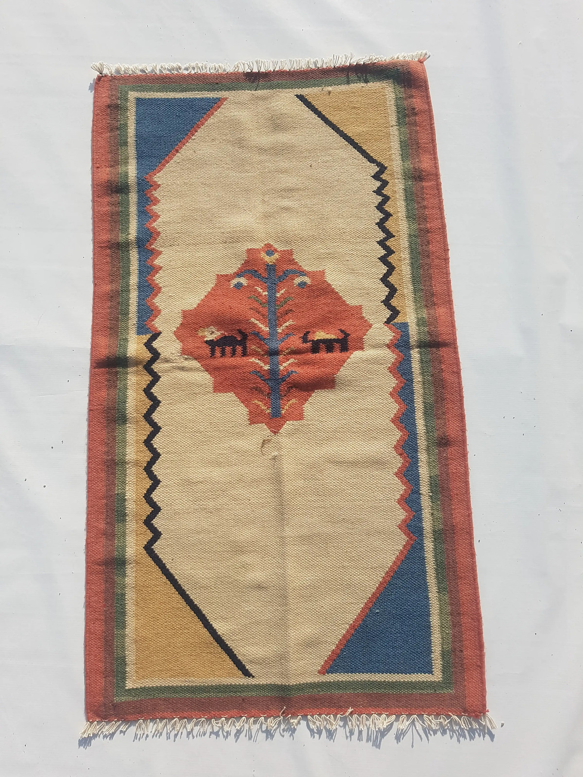 Vintage Handmade Traditional Geometric Multicolor Kilim Rug Carpet 4x2.2ft gallery