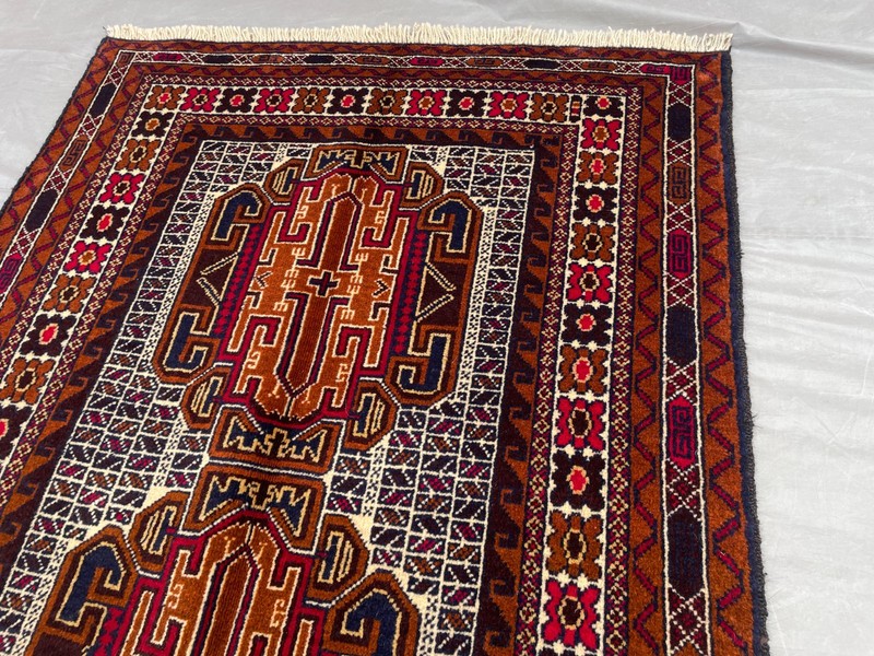2'9x5'1 ft Vintage Afghan Baluchi HandKnotted Wool Brown Navy Medallion Area Rug gallery