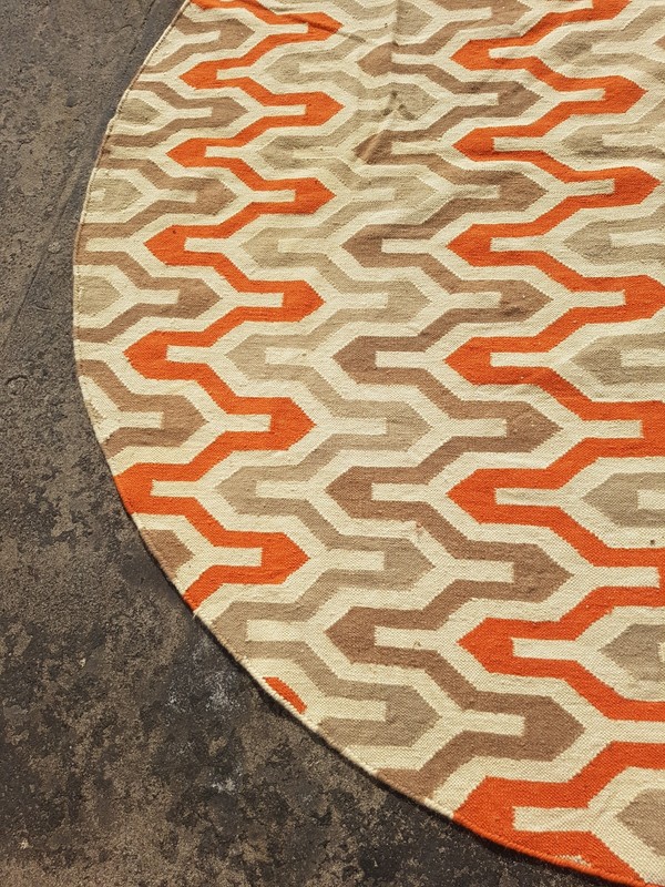 Vintage Handmade Geometric Wool Kilim Round Flat-weave Rug 217x207 cm gallery