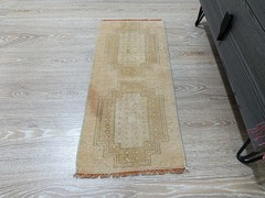 Modern Turkish Vintage Geometric Rug, 1’2×2’6 ft, Beige Doormat, Farmhouse Mat