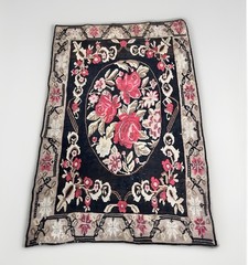 Vintage Kilim Wool Rug Handwoven Bessarabian Floral Roses Carpet Fringe 54×80”