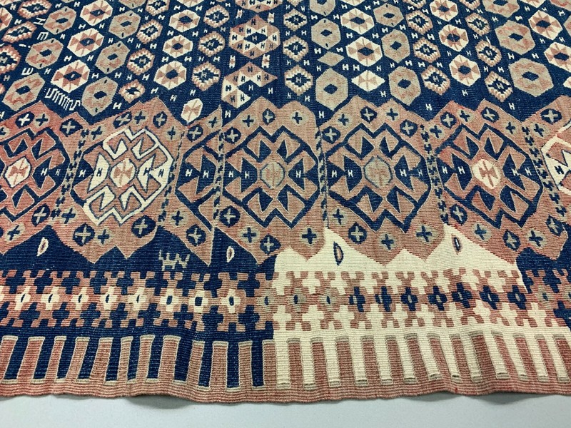 Vintage Turkish Kilim 207x147 cm Tribal Kelim Rug, Blue, Red, Beige, Medium gallery