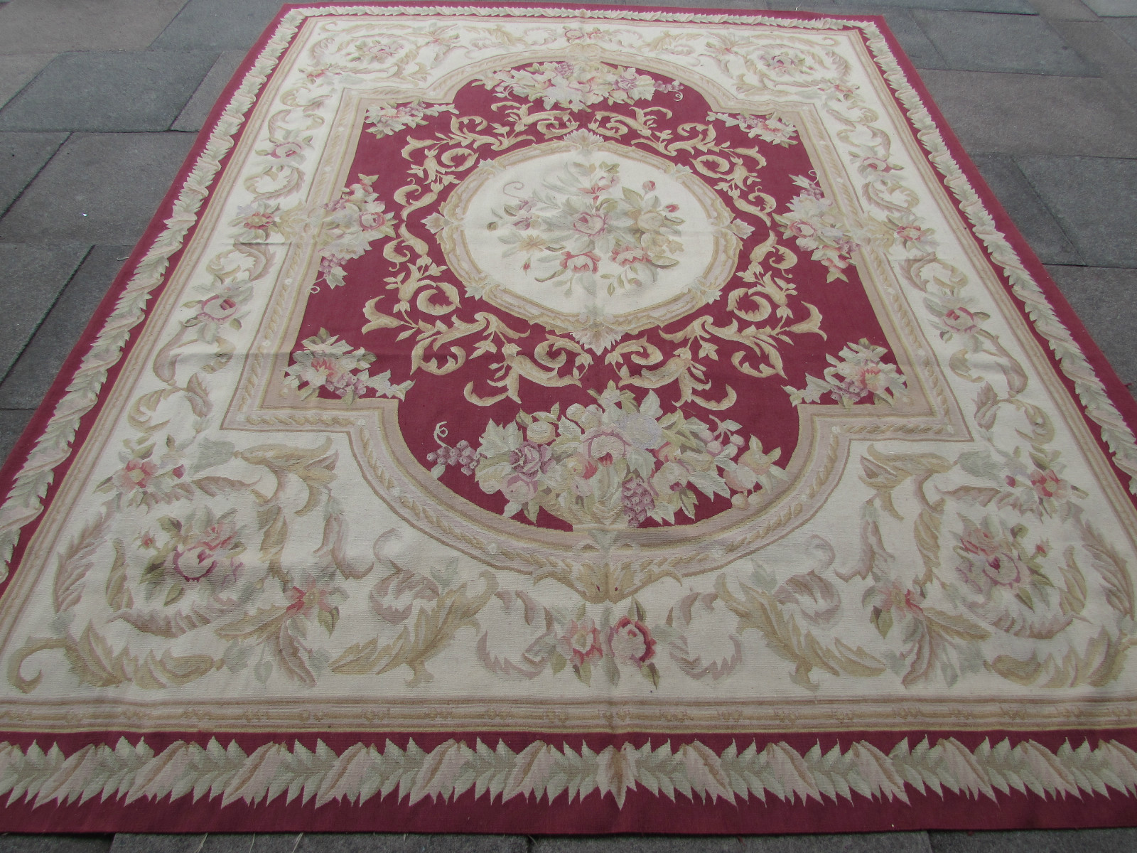 Vintage Hand Made French Design Original Wool Raspberry Red Aubusson 312X244cm gallery
