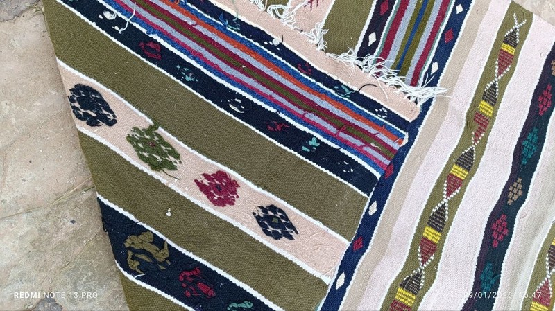 Vintage Ghardaïa Wool & Cotton Rug Handmade Algerian Berber Flatweave 194 x 84cm gallery