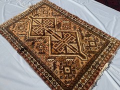 Antique Terracotta Caucasian Geometric Rug 4×5 Muted Persian Faded Area Carpet