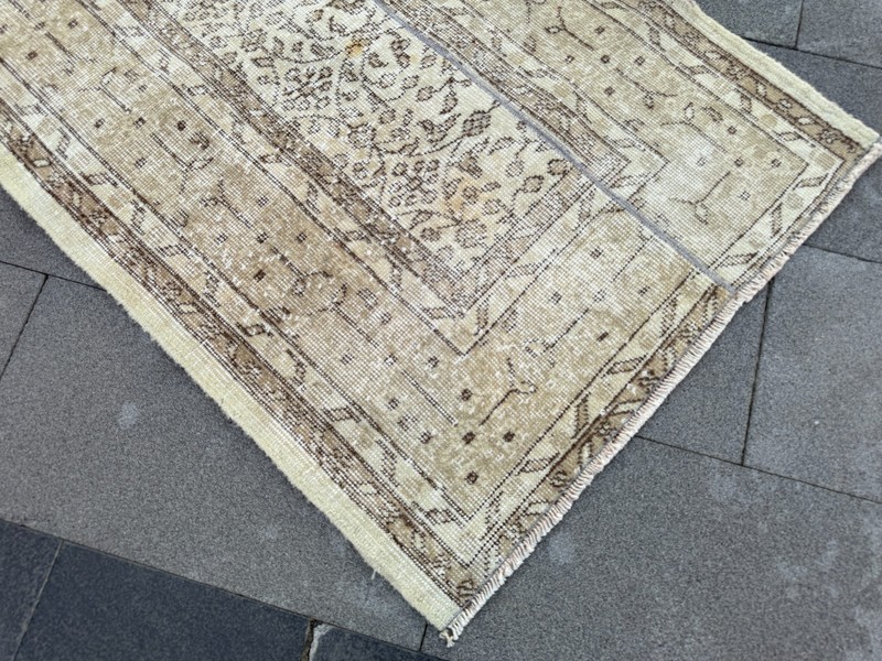 Vintage Turkish Runner Rug 2.8x10.2 ft Beige Cream Hallway Wool Handmade Rug gallery