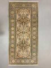 Distressed Turkish Rug 196×92 cm wool Vintage shabby Chic Runner Green, Beige