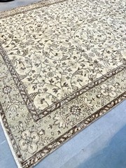 6×9 Beige Vintage Floral Rug, Turkish Oushak Area Rug, Handmade Wool, Boho Chic