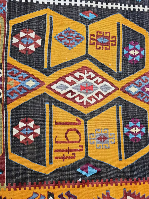 Dated 1977 Vintage Natural Dye Wool, Flat-Woven Kilim Runner 3'3" X 15'4" gallery
