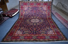 Fine Blue Antique Caucasian Rug 8×11 ft Hand Knotted Heris Kazak Oriental Carpet