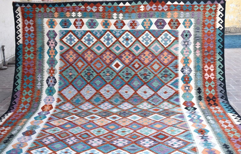 Oversized Afghan Geometric Area Rug 10x17 Handwoven Extra Large Tribal Kilim Rug gallery