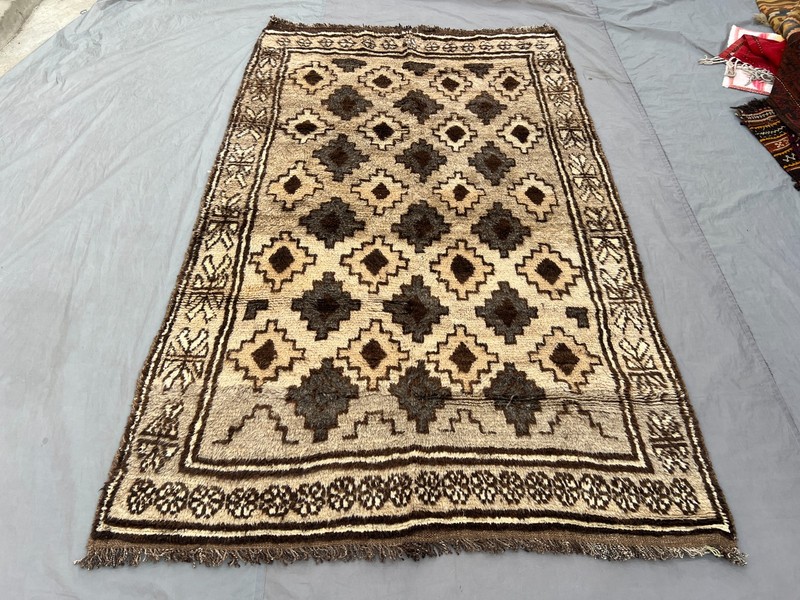 Vintage Afghan Rug 5'2x8'3 ft Hand Knotted Wool Tribal Soft Pile Brown Carpet gallery
