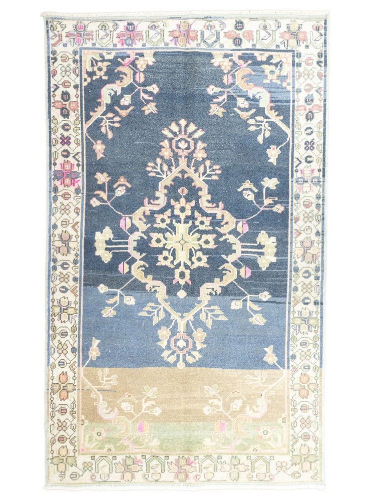 Blue Turkish Oushak Oriental Handmade Wool Area Rug 4.3x7.2 ft Vintage Runner