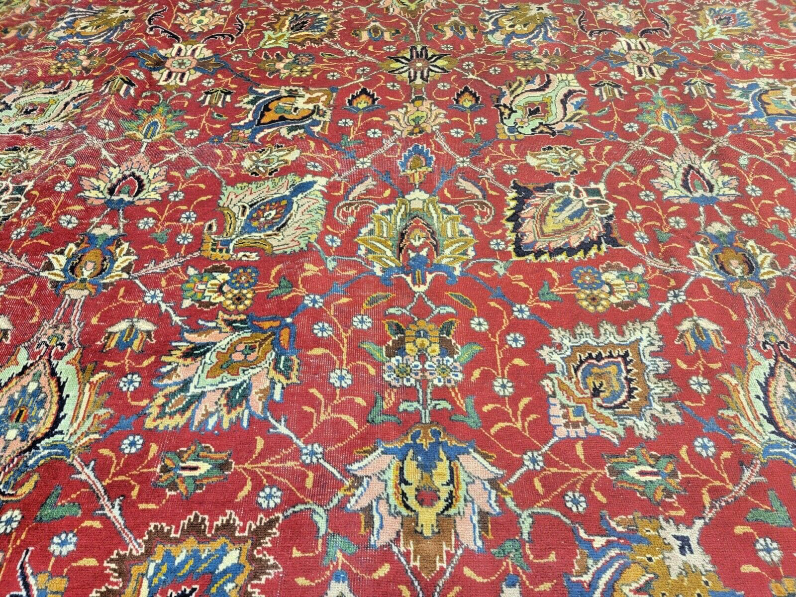 Antique Oriental Hand-Knotted Wool Area Rug Red/Blue Signed 9'7" x 13 gallery