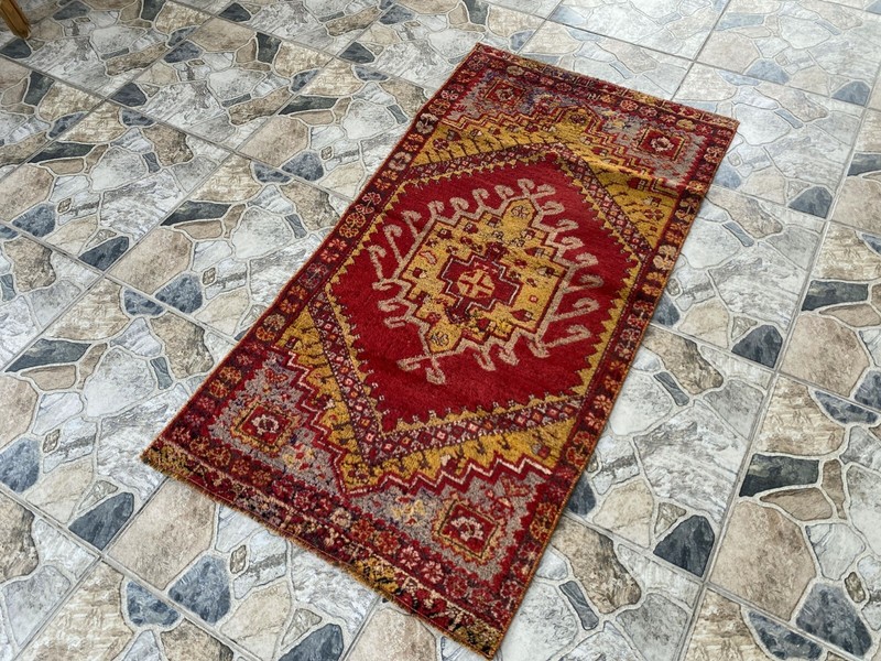 Handmade Turkish Vintage Rug | 1970s Wool Tribal Farmhouse Antique Small Carpet gallery