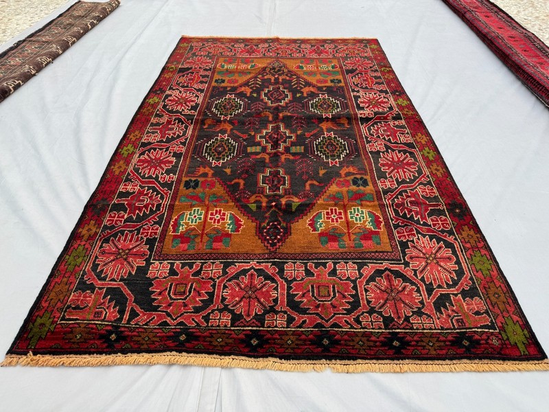 4x6 ft Hand Knotted Vintage Afghan Wool Area Rug Tribal Baluchi Geometric Carpet gallery