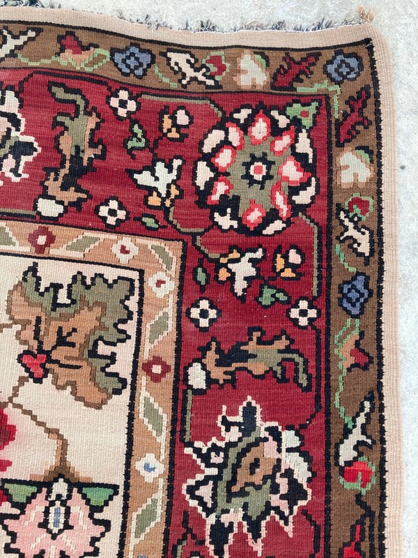 Vintage Handmade Traditional Turkish Floral Wool Kilim Rug 242x205 cm gallery