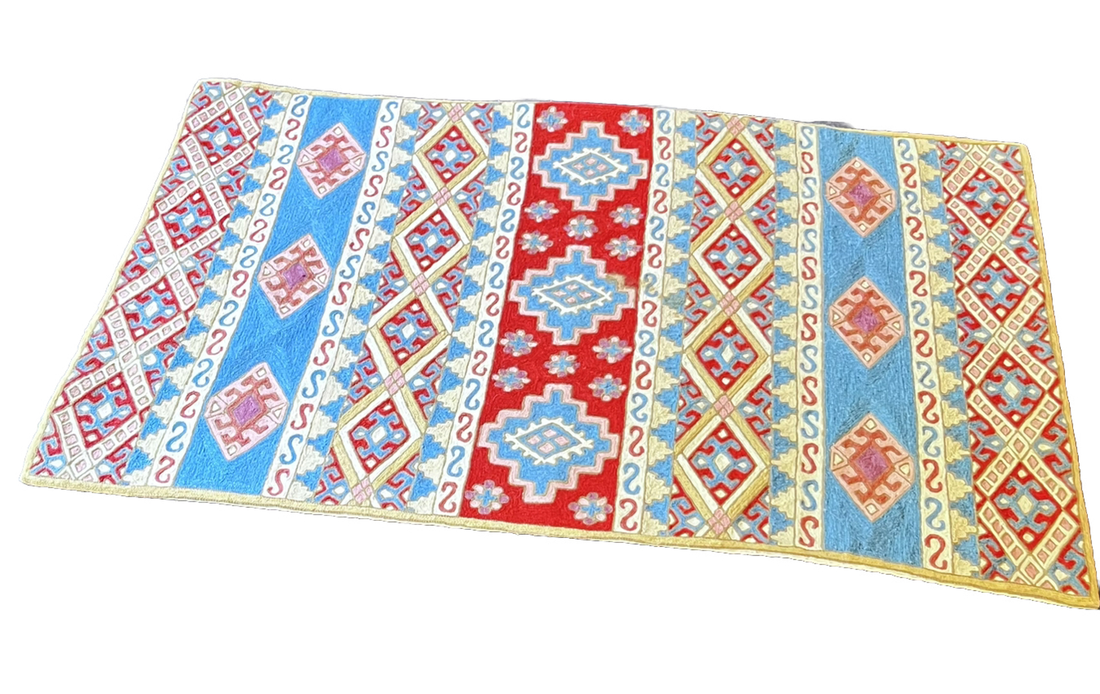 India Hand Hooked Wool Kashmir Indian Chain Stitch Crewel Rug 48x30 Vintage gallery
