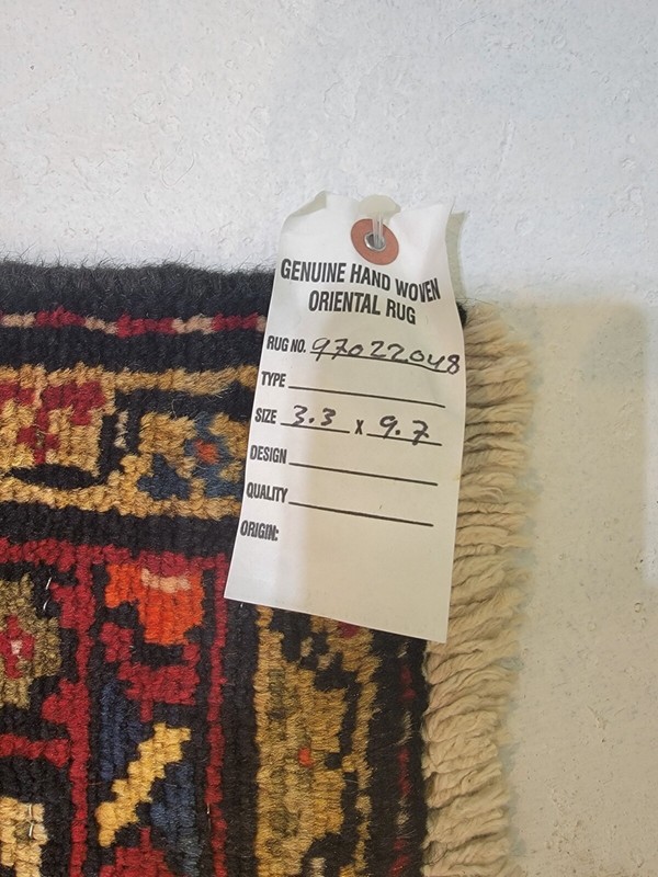 Antique Oriental Hand-Knotted Wool Runner Red/Beige/Black 3'3" x 9'7" gallery