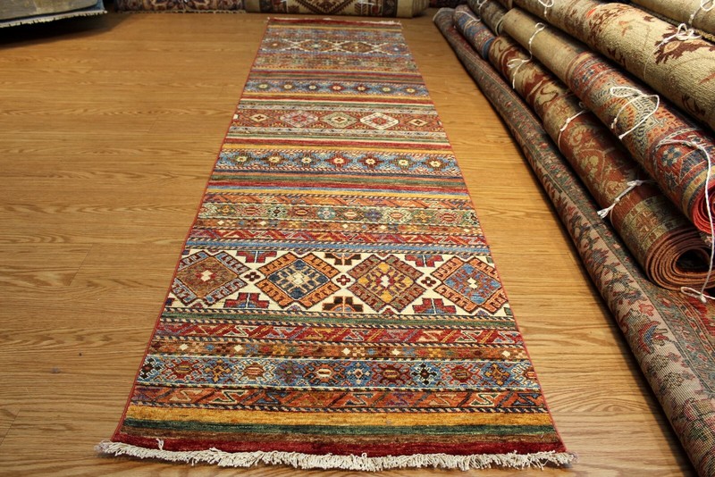 TOP QUALITY HANDMADE 2'7" X 10' HALL RUNNER JEWEL COLORS VEGETABLE DYES WOOL RUG gallery