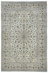 Vintage Hand-Knotted Wool Oriental Rug 8X12 ft Cream Floral Living Room Carpet