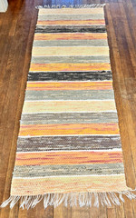Sunny Bright Hand Made Rag Rug (28 x 73 inches) 1930s