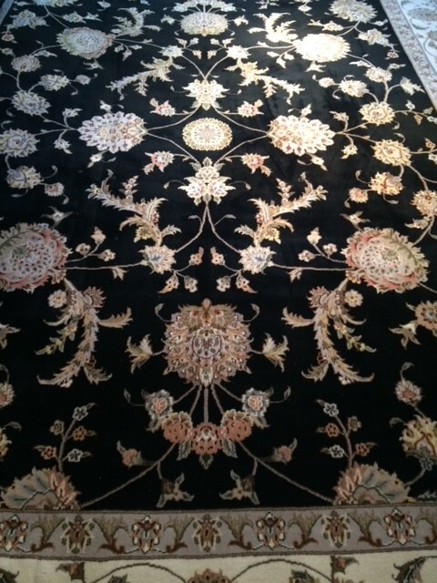 9' x 12' wool/silk tabrizz design floral black base handmade rug carpet gallery