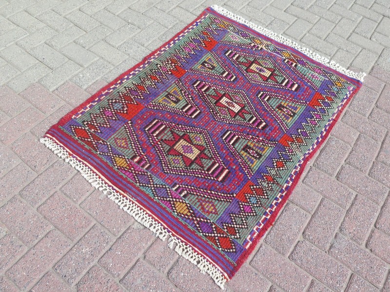 Area Small Rug, Vintage Turkish Small Kilim, Doormat, Bedroom Rug 37"X47" Carpet gallery