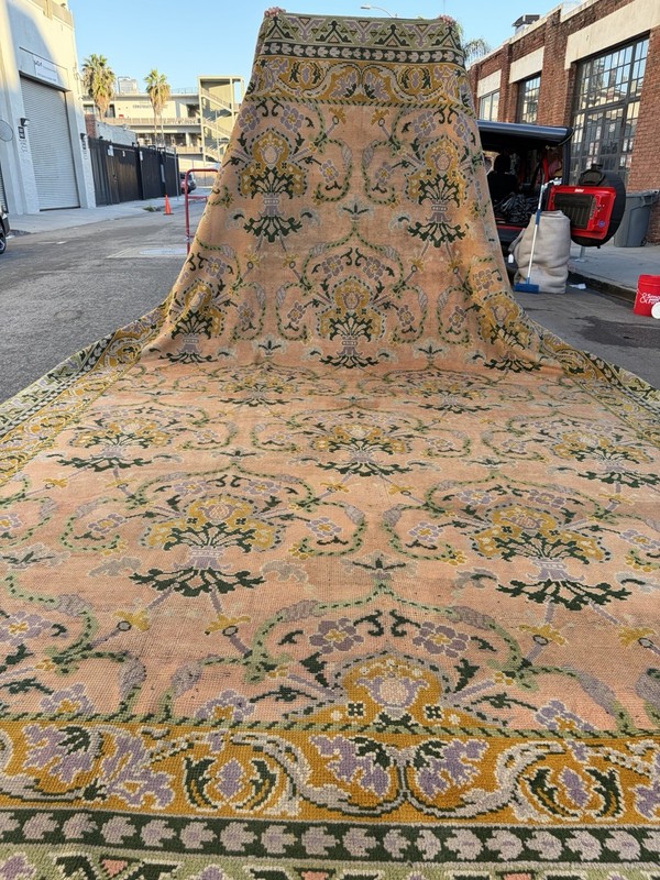 Auth: Antique Donegal Arts & Crafts Rug Rare Irish Beauty Salmon 12x18 gallery
