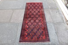 Vintage Hand Made Traditional Oriental Wool Red Short Runner 151x63cm