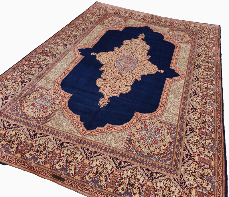 *10"X13' ORIGINAL ANTIQUE CR1920 KRMAN-ESFEHAN HAND KNOTTED WOOL BLUE RUG gallery
