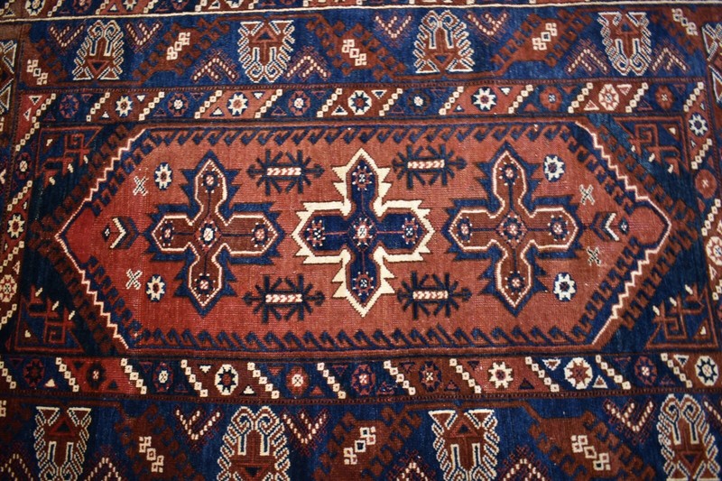 Clearance 1940's Antique Caucasian Kazak Geometric Nomadic Rug 4' 4" x 6' 7" gallery