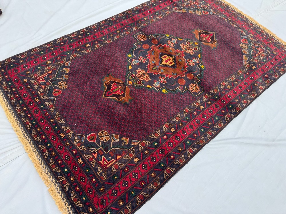 4x6 ft Fine Afghan Hand knotted Area Rug Red Geometric Baluchi Medallion Carpet