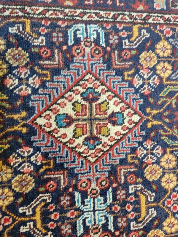 Antique Oriental Hand-Knotted Wool Runner Navy Blue/Red/Ivory/Green 2'10" x 12'8 gallery