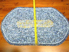Handmade~Crocheted Yarn~Rag~Rug 20×34″ Oblong~Farmhouse~Primitive~Lays Flat~Vtg
