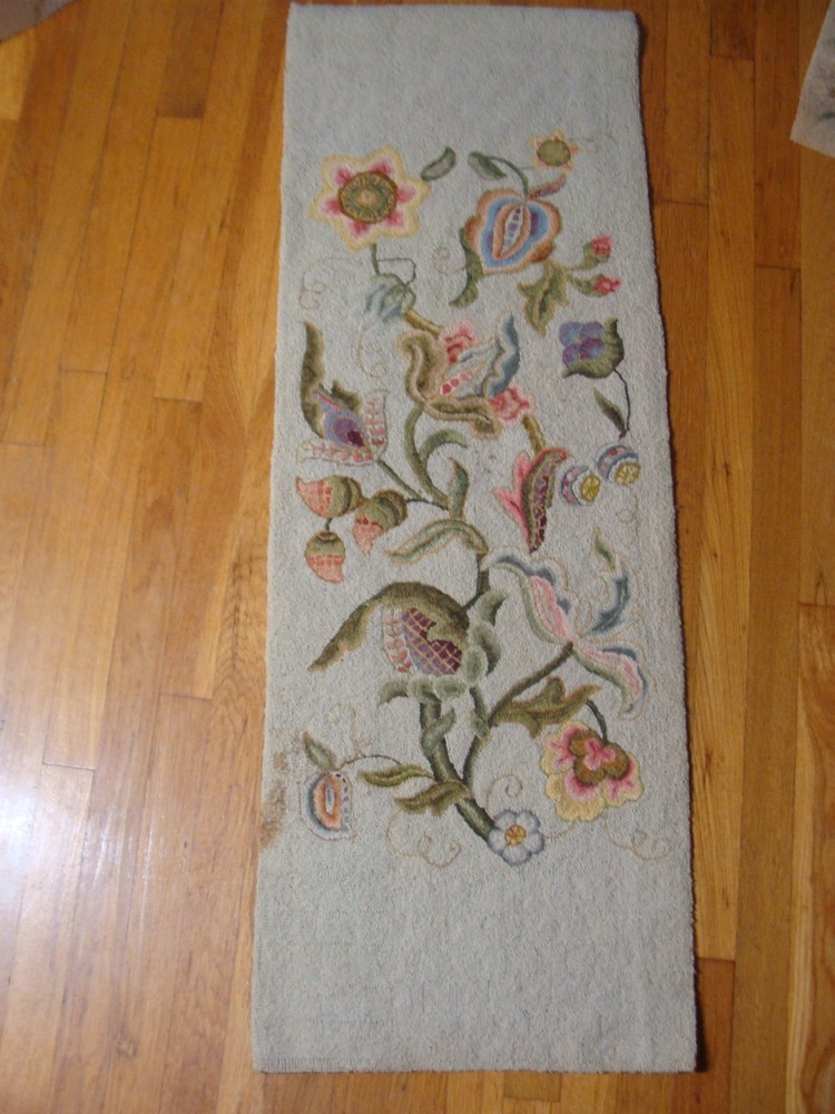 Vintage 1970's Folk Art Gertrude Buttery Floral Hooked Rug